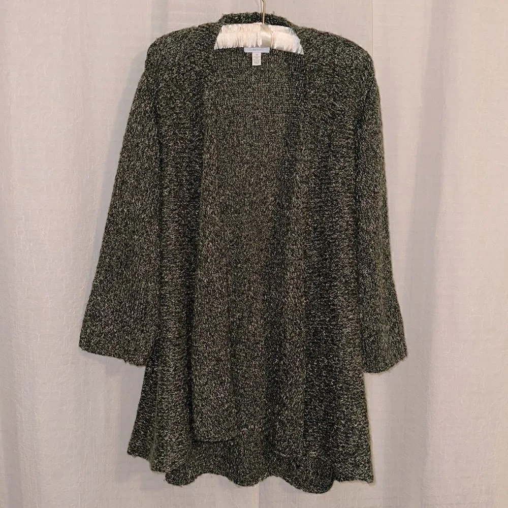 Charter Club 3X Horizontal Knit Wool Blend Winter Green Open Front Cardigan